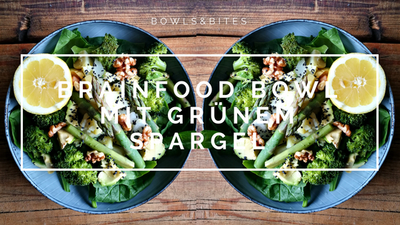 Brainfood Bowl mit grünem Spargel, Brokkoli, Spinat & Walnüssen. Vegan, Paleo, Glutenfrei by bowlsnbites.com